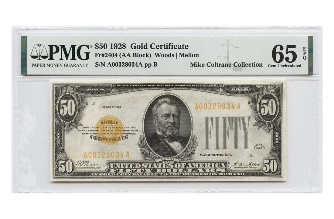 1928 $50 Gold Certificate Small Size PMG 65 EPQ Uncirculated Note (1 of 2)