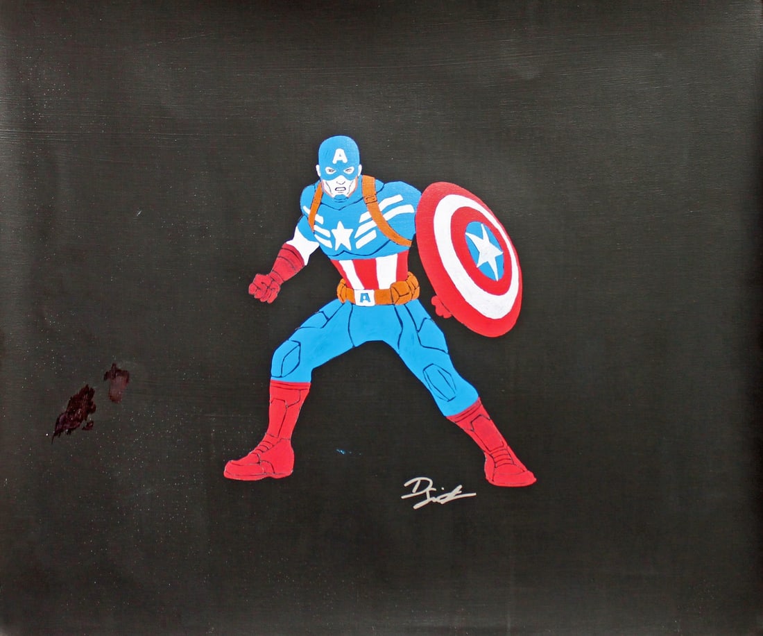 Dietrich O. Smith Signed 20x24 Hand Drawn Captain America Canvas with COA (1 of 5)