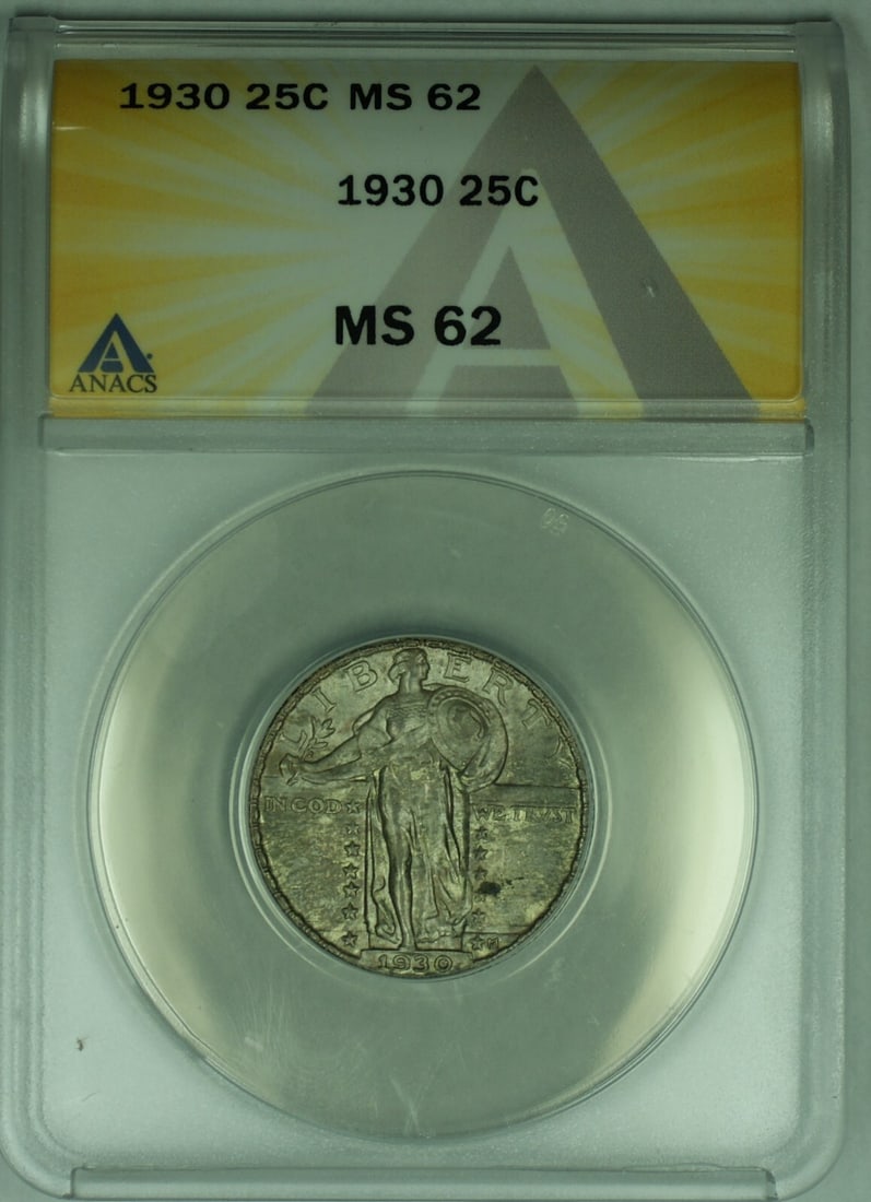 1930 Standing Liberty Quarter 25C ANACS MS 62+ Toned Coin (1 of 2)