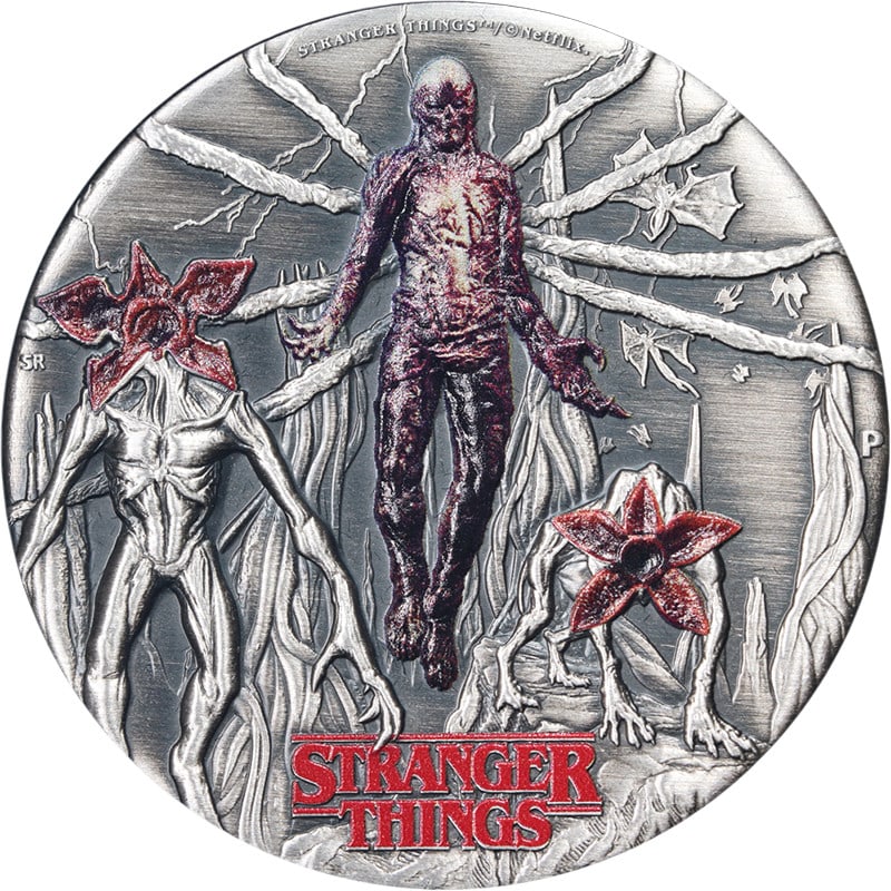 2 oz Silver Coin 2026 Stranger Things Villains Colorized Antiqued from Tuvalu: 2 oz Silver Coin 2026 Stranger Things Villains Colorized Antiqued from Tuvalu This 2026 Tuvalu 2 Ounce silver coin features a Stranger Things Villains theme with an antiqued and colorized finish. The