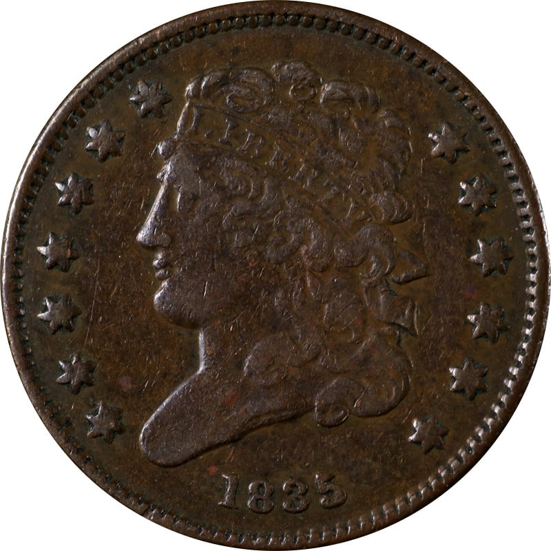 1835 Circulated Copper Half Cent Coin (1 of 2)
