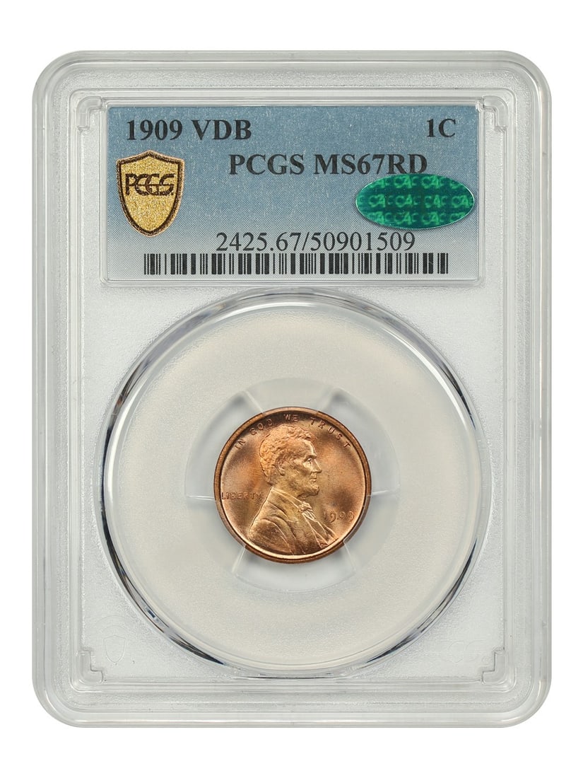 PCGS CAC MS67RD 1909 VDB Lincoln Wheat Cent One Cent Coin (1 of 4)