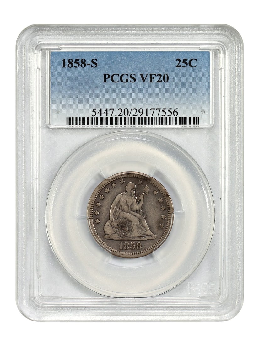 1858-S Liberty Seated Quarter PCGS VF20 San Francisco Mint (1 of 4)