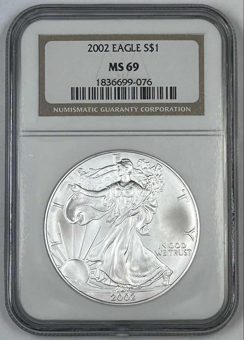 2002 American Silver Eagle Coin NGC MS 69 Premium Quality (1 of 2)