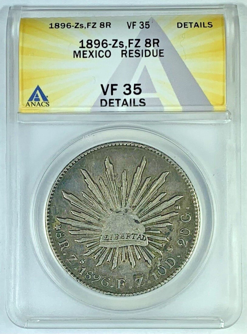 1896 Mexican 8 Reales Silver Coin ANACS VF 35 Certified (1 of 2)