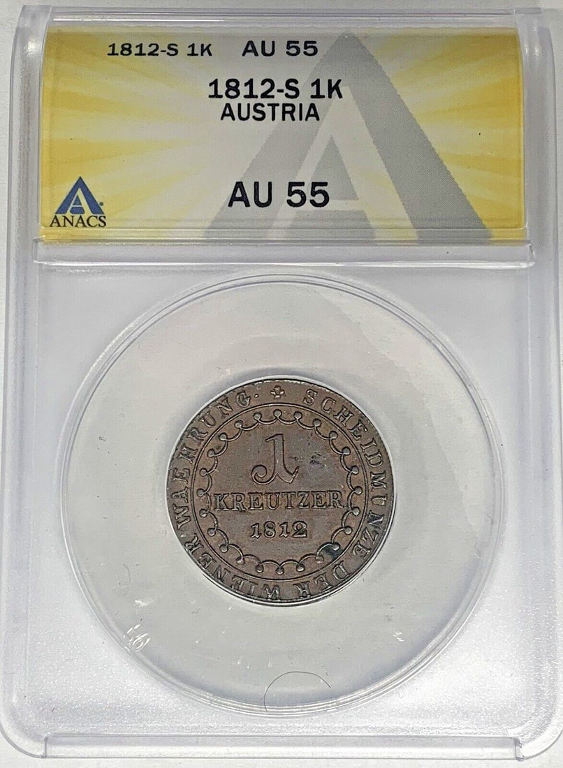 1812-S Austria 1 Kreutzer Copper Coin ANACS AU 55 Certified (1 of 2)