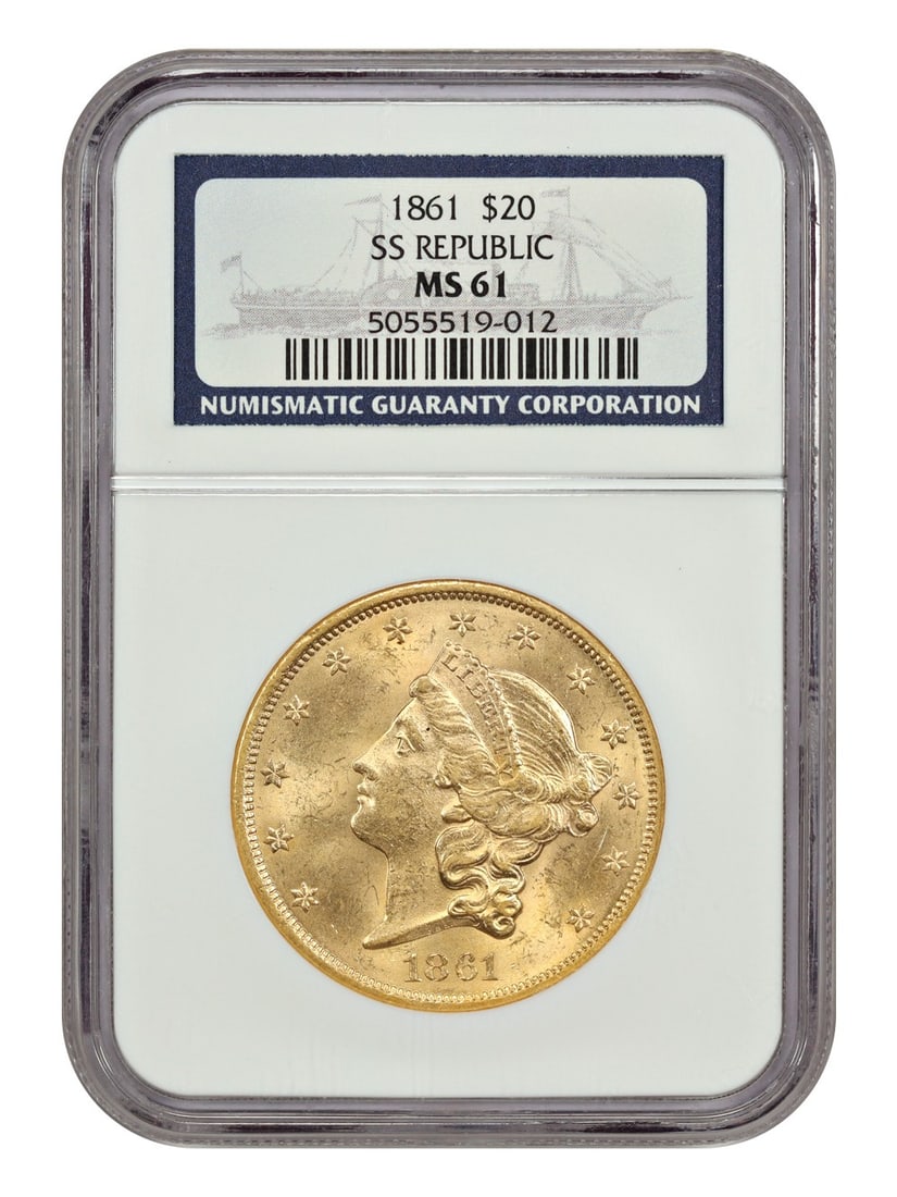 1861 Liberty Head $20 Gold Coin MS61 NGC S.S. Republic Shipwreck (1 of 4)
