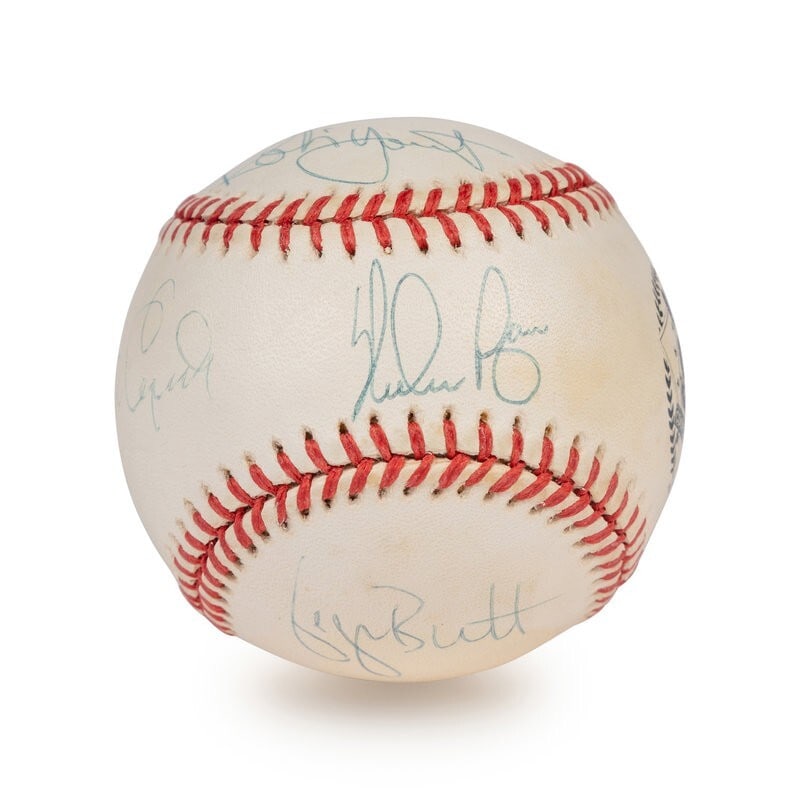 Nolan Ryan George Brett Robin Yount Signed HOF Baseball Beckett: Nolan Ryan George Brett Robin Yount Signed HOF Baseball Beckett Commemorate baseball history with this signed baseball featuring the autographs of four legendary players: Nolan Ryan, George Brett, Rob