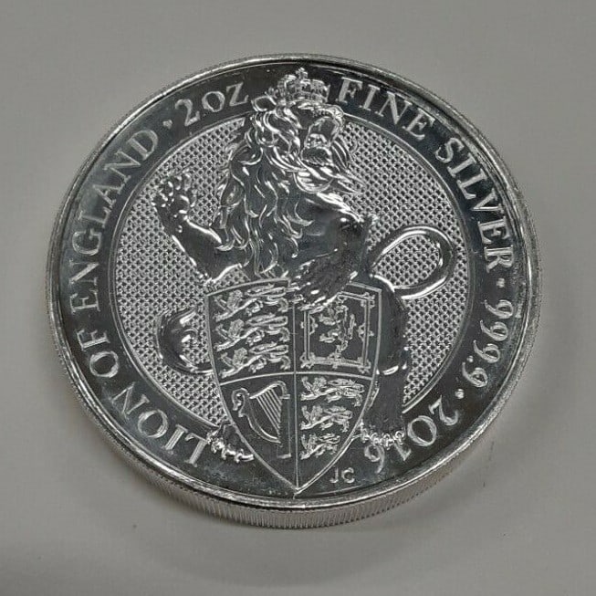2016 Great Britain 2 Ounce Silver 5 Pound Coin Lion of England (1 of 2)