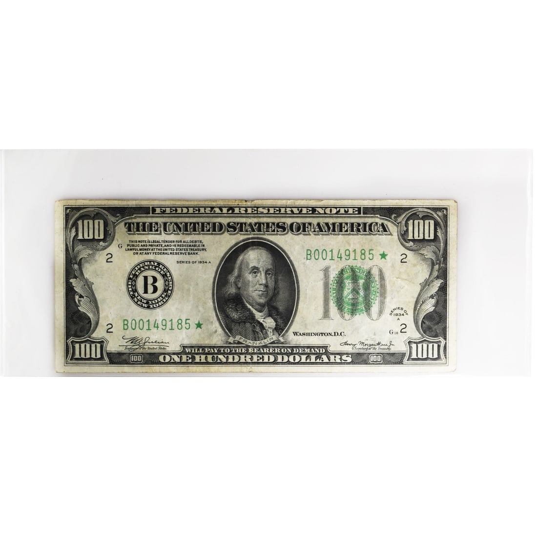 1934-A $100 FRN Mule Star Note New York S/N B00149185 (1 of 2)