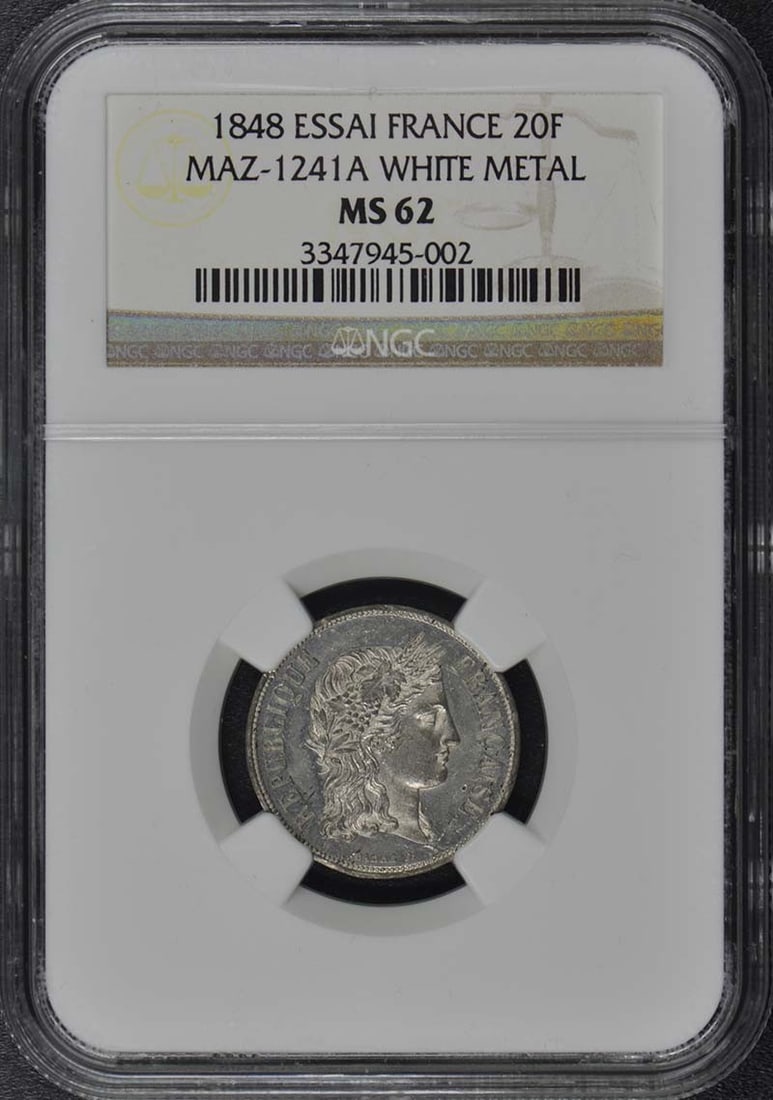 1848 France Essai 20 Franc NGC MS62 Uncirculated Coin (1 of 4)
