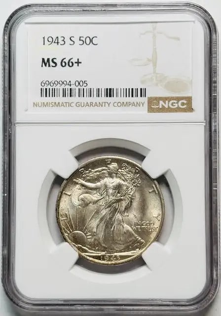 1943 S Walking Liberty Half Dollar NGC MS66+ Uncirculated: 1943 S Walking Liberty Half Dollar NGC MS66+ Uncirculated This 1943 S Walking Liberty Half Dollar is a stunning example of American coinage, graded at MS 66+ by NGC, indicating its high quality and un