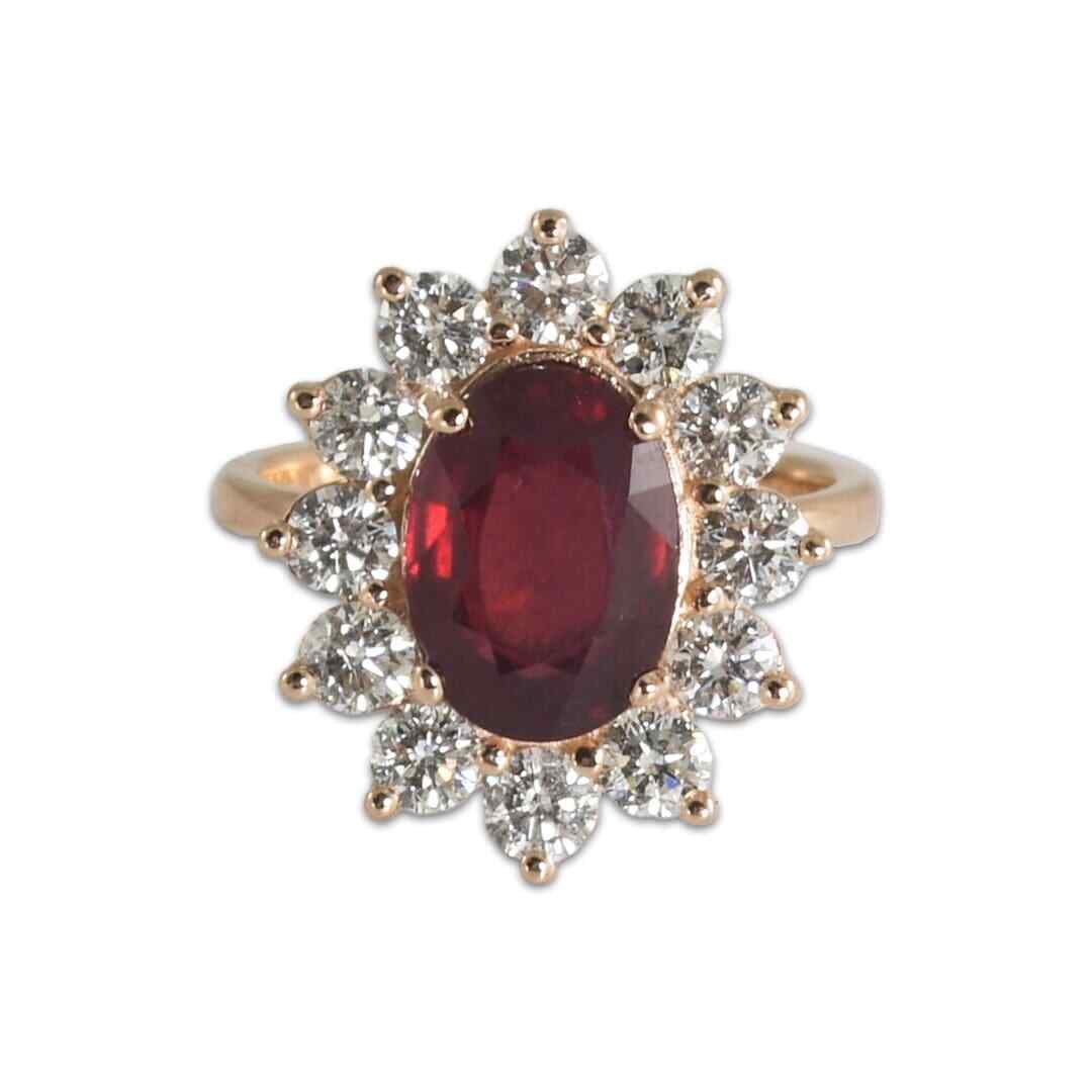 18K Rose Gold Oval Synthetic Ruby & Diamond Ring 1.45ctw (1 of 5)