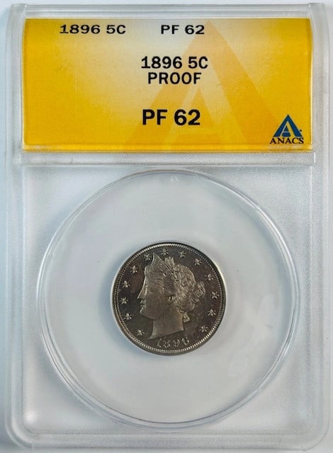 1896 Liberty Head Nickel ANACS PR62 Uncirculated Proof Coin (1 of 2)