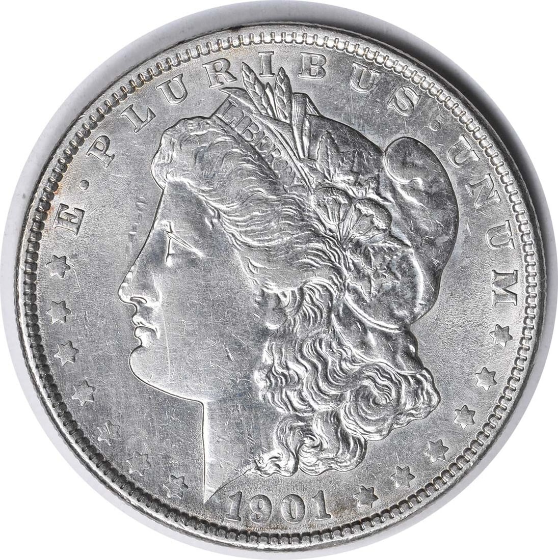 1901 Morgan Silver Dollar VAM 5 Doubled Ear AU Uncertified: 1901 Morgan Silver Dollar VAM 5 Doubled Ear AU Uncertified This 1901 VAM 5 Morgan Silver Dollar is a stunning piece featuring a doubled ear, showcasing the exquisite craftsmanship of designer George T