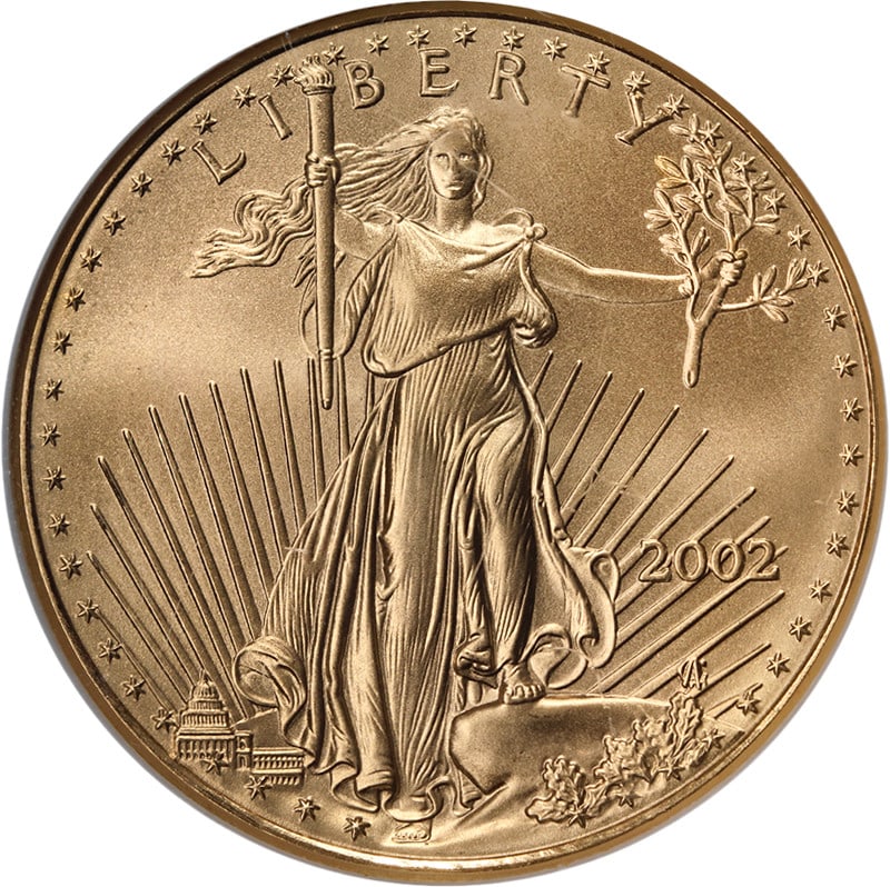 NGC MS69 2002 $50 Gold American Eagle Struck Thru Error Coin: NGC MS69 2002 $50 Gold American Eagle Struck Thru Error Coin This 2002 Gold American Eagle $50 coin is certified by NGC with a grade of MS69, indicating its high quality and uncirculated condition. Th