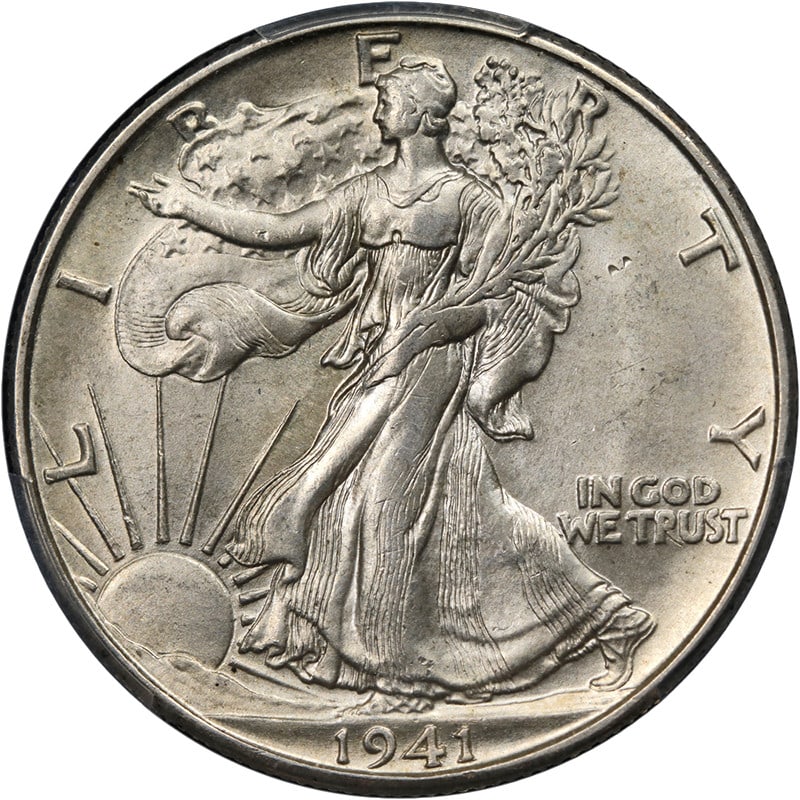 1941-D Walking Liberty Half Dollar PCGS MS64 Silver Uncirculated: 1941-D Walking Liberty Half Dollar PCGS MS64 Silver Uncirculated This original 1941-D Walking Liberty Half is certified by PCGS with a grade of MS64, showcasing remarkable eye appeal and luster. The c