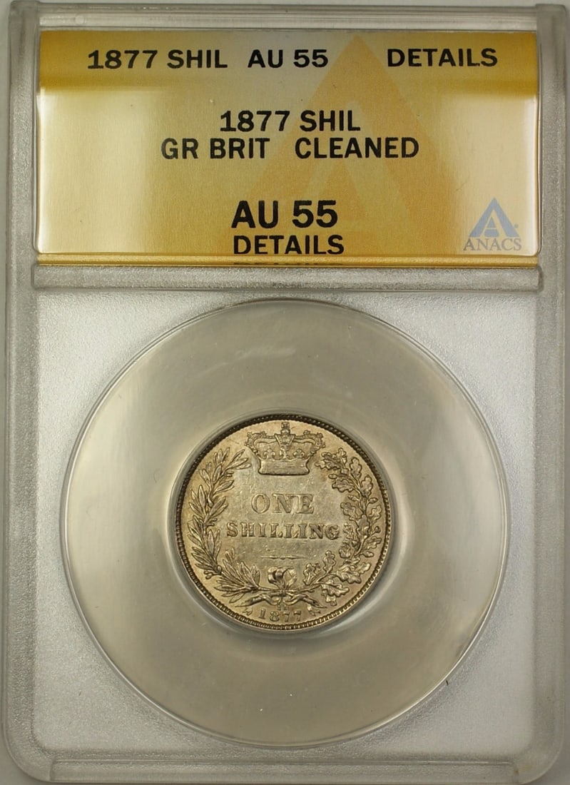 1877 Great Britain 1 Shilling Silver Coin ANACS AU 55 Certified: 1877 Great Britain 1 Shilling Silver Coin ANACS AU 55 Certified This 1877 Great Britain Die 11 1S Shilling Silver Coin is a remarkable piece of history originating from the United Kingdom. It has been
