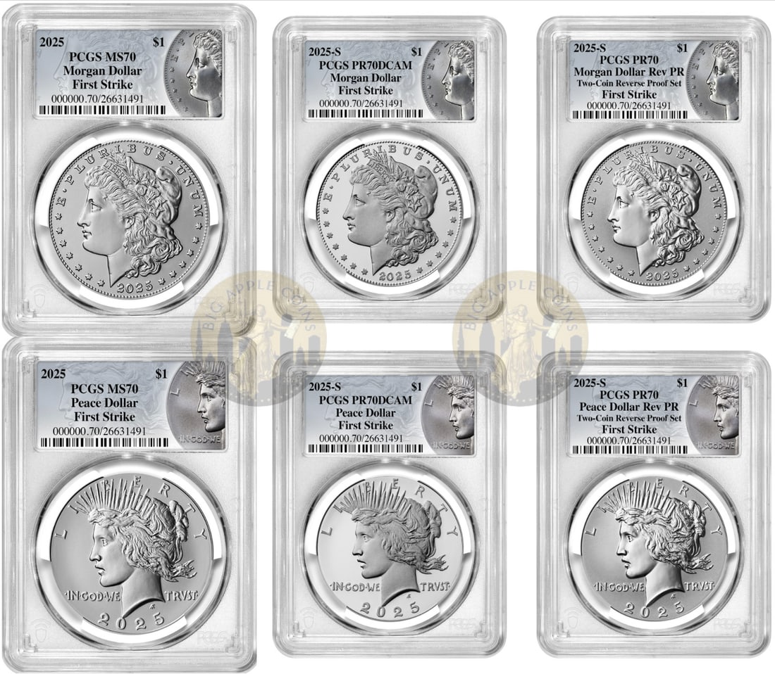 2025 Morgan Peace Silver Dollar 6-Coin Set PR 70 PCGS Certified (1 of 2)