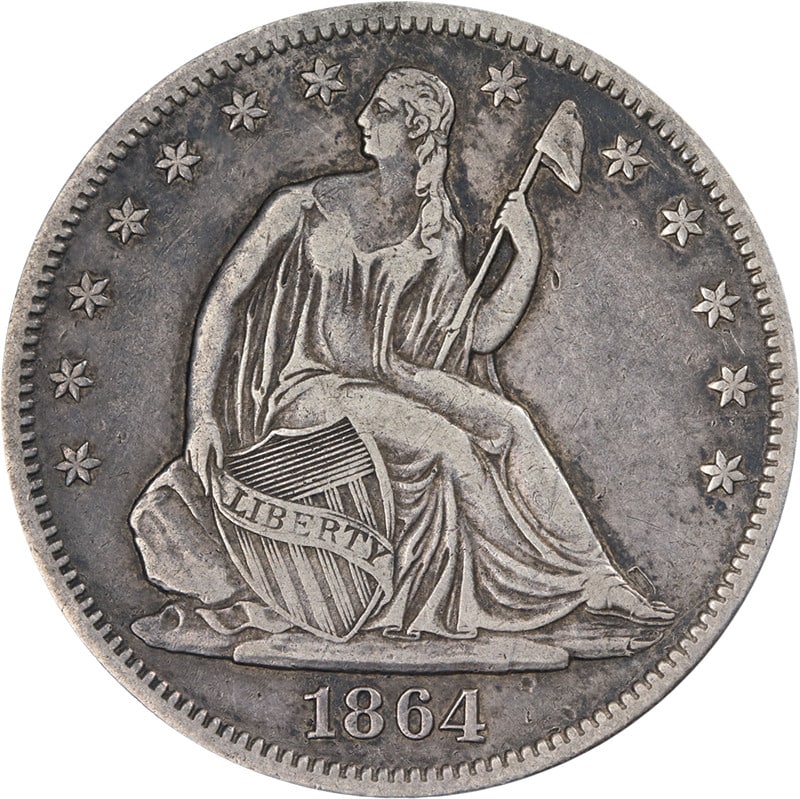 1864-P Seated Half Dollar Choice VF+ Silver Coin with Strong Strike (1 of 2)