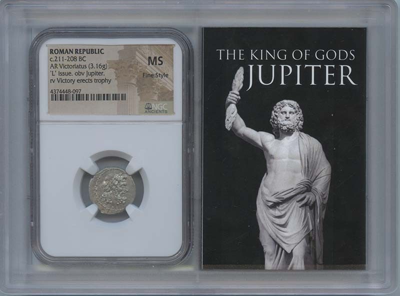 Ancient Roman Victoriatus Coin Circa 211-208 BC NGC MS60: Ancient Roman Victoriatus Coin Circa 211-208 BC NGC MS60 This ancient Roman Victoriatus coin dates back to circa 211-208 BC and is certified by NGC with a grade of MS60. The coin is a striking represe