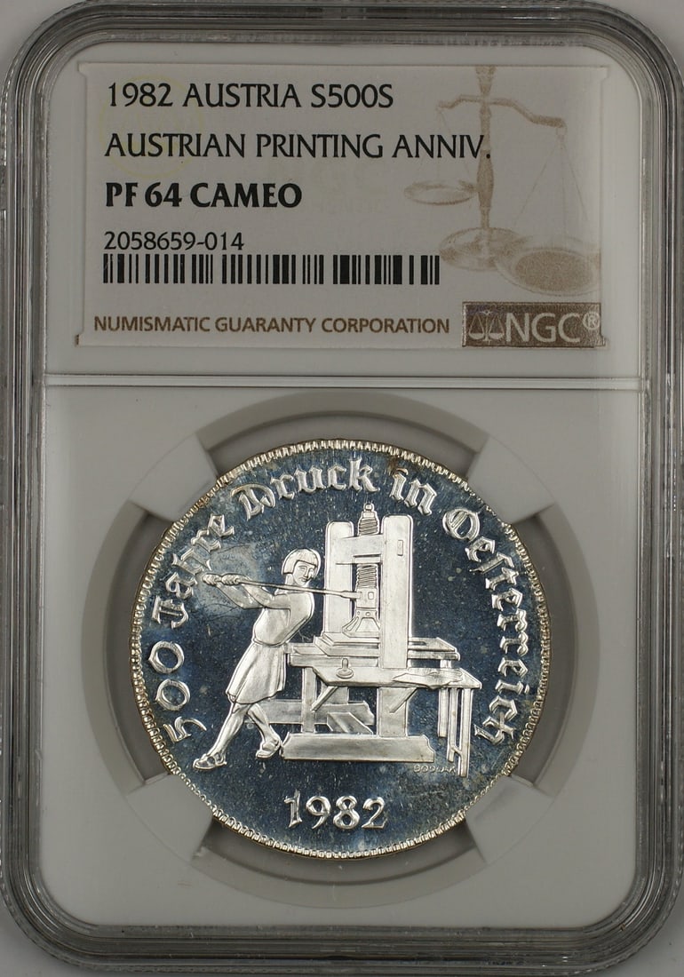 1982 Austria 500 Schillings Silver Proof Coin NGC PF 64 Cameo (1 of 1)