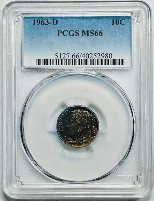 1963 D Roosevelt Dime PCGS MS 66 Silver Denver Dark Colors (1 of 2)