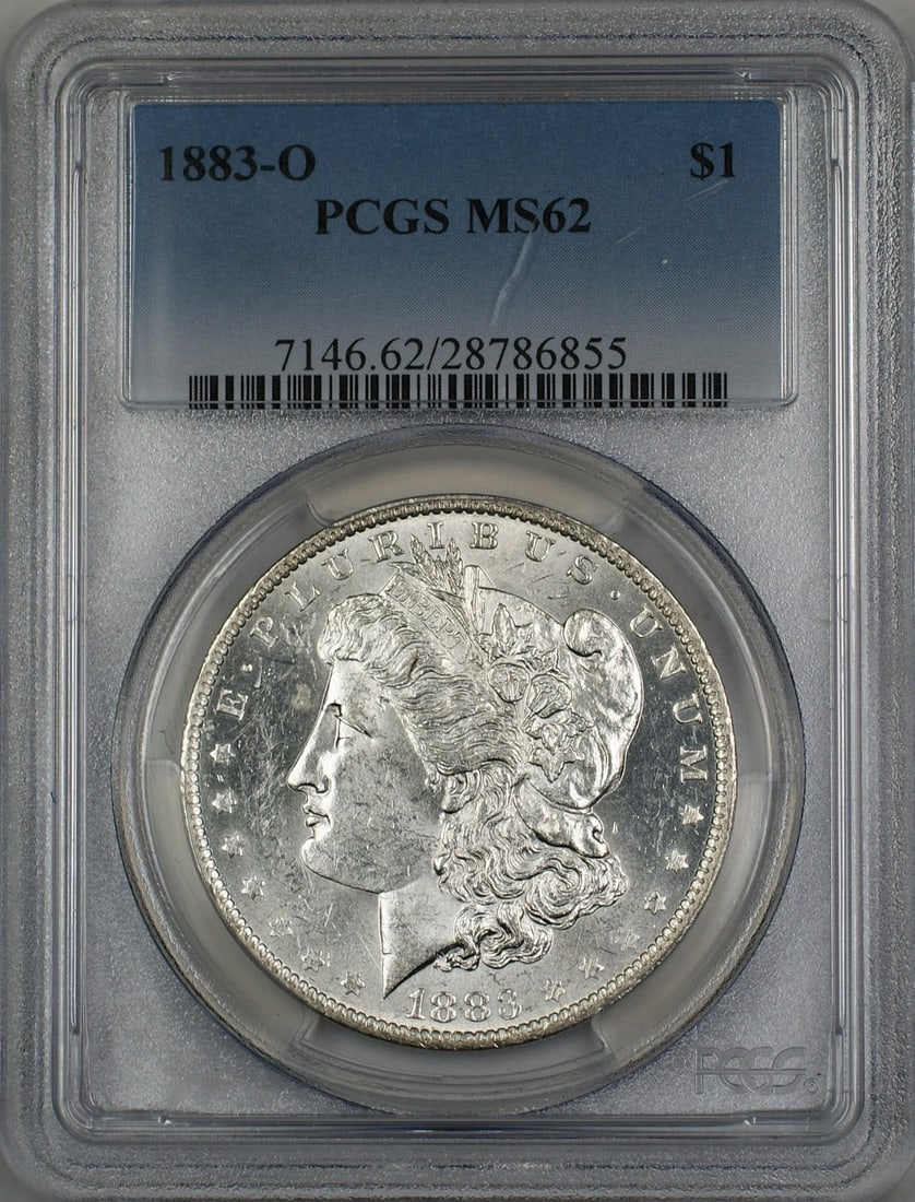 1883-O Morgan Silver Dollar PCGS MS62 Uncirculated New Orleans Silver Coin: 1883-O Morgan Silver Dollar PCGS MS62 Uncirculated New Orleans Silver Coin This 1883-O Morgan Silver Dollar is a remarkable addition for any coin collector. Certified by PCGS with a grade of MS 62, th