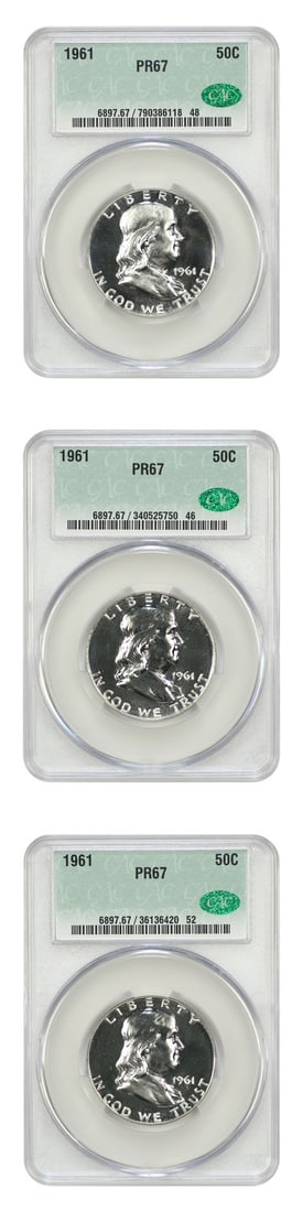 1961 Franklin Half Dollar Set of 3 CACG PR67 Uncirculated Coins (1 of 2)