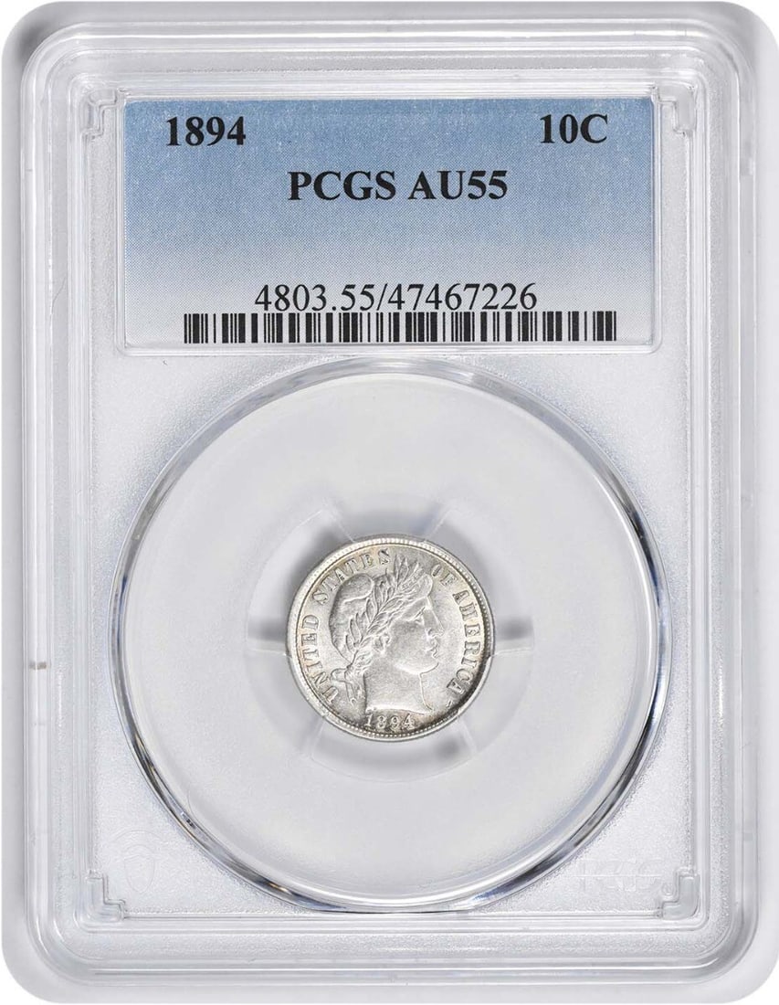 1894 Barber Silver Dime AU55 PCGS Certified 90% Silver Coin (1 of 2)