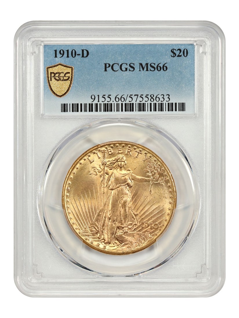 PCGS MS66 1910-D Saint Gaudens $20 Gold Coin from Denver Mint (1 of 4)