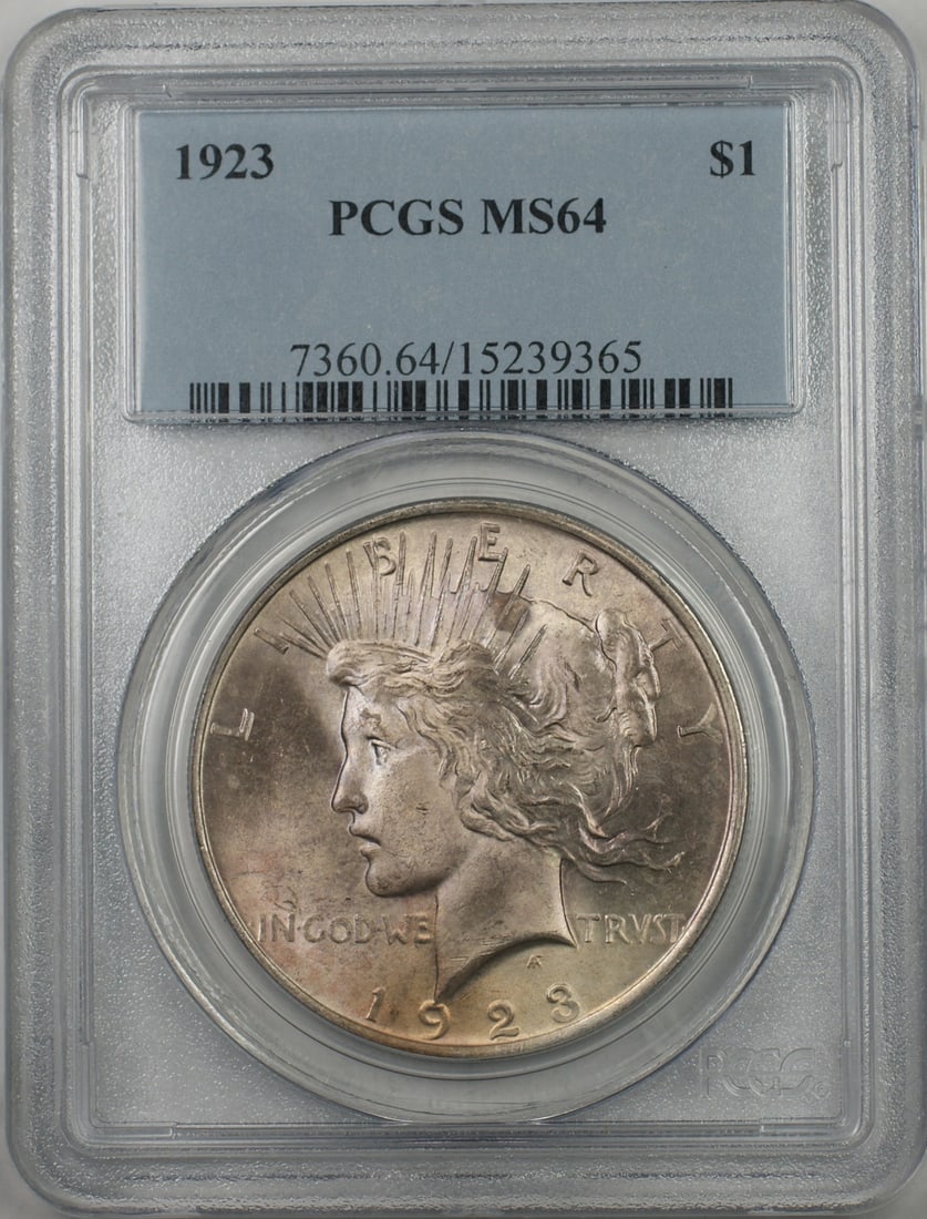 1923 Silver Peace Dollar Coin PCGS MS 64 Uncirculated (1 of 2)