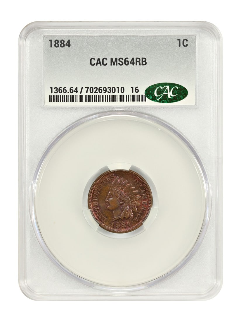 CACG MS64RB graded 1884 Indian Head cent coin (1 of 4)