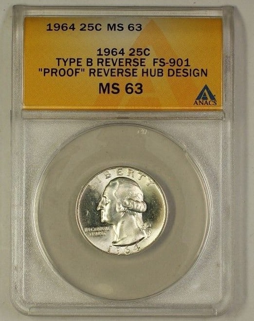 1964 Washington Quarter Silver Coin Type B Reverse FS-901 ANACS MS63 (1 of 2)