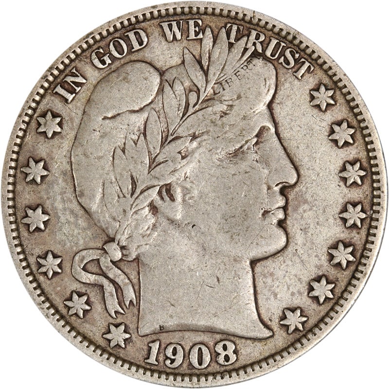 1908-D Barber Half Dollar Silver Coin Denver Mint (1 of 2)