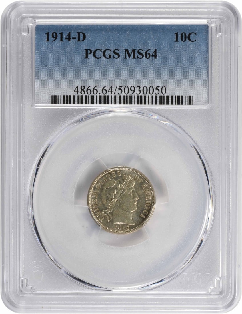 1914-D Barber Silver Dime MS64 PCGS Uncirculated Coin (1 of 2)