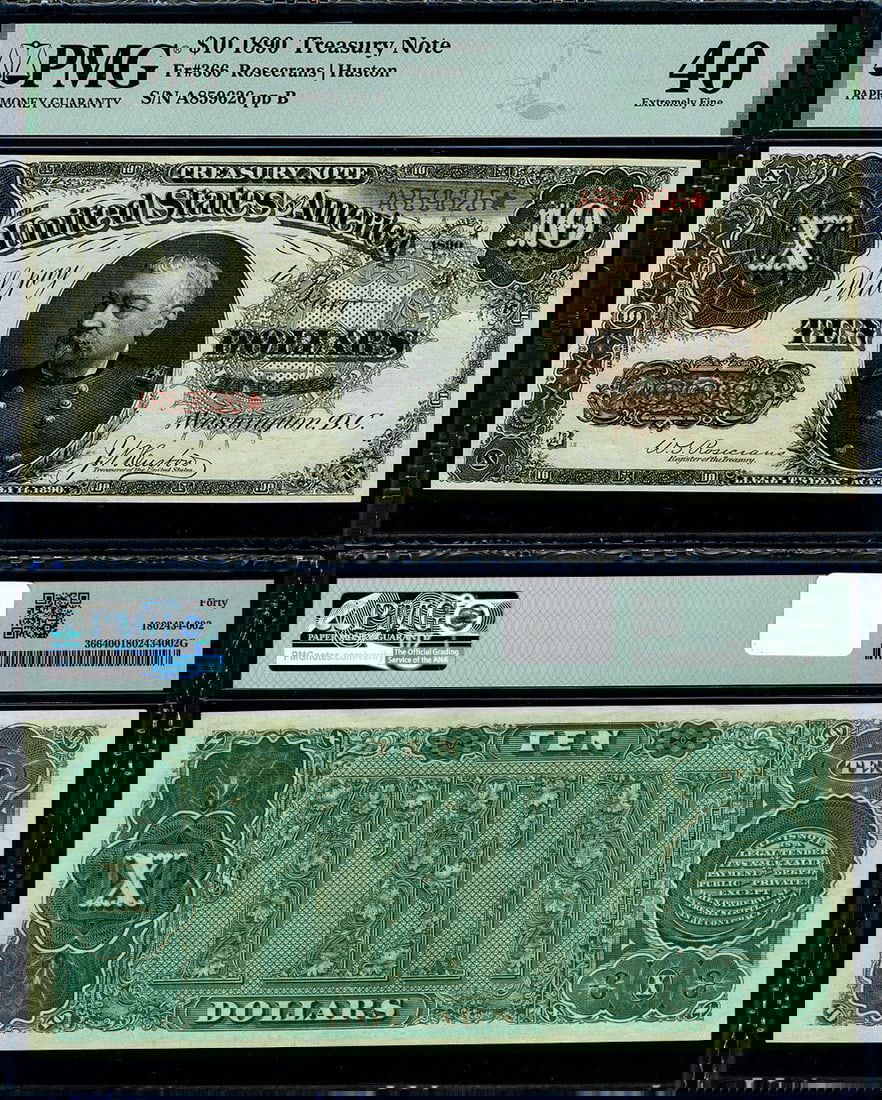 1890 $10 Treasury Note PMG XF40 Stunning Circulated Example (1 of 3)