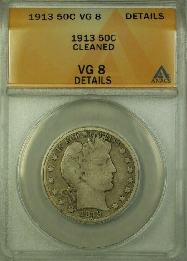 1913 Barber Half Dollar 50c Coin Certified ANACS VG-8 Silver (1 of 2)