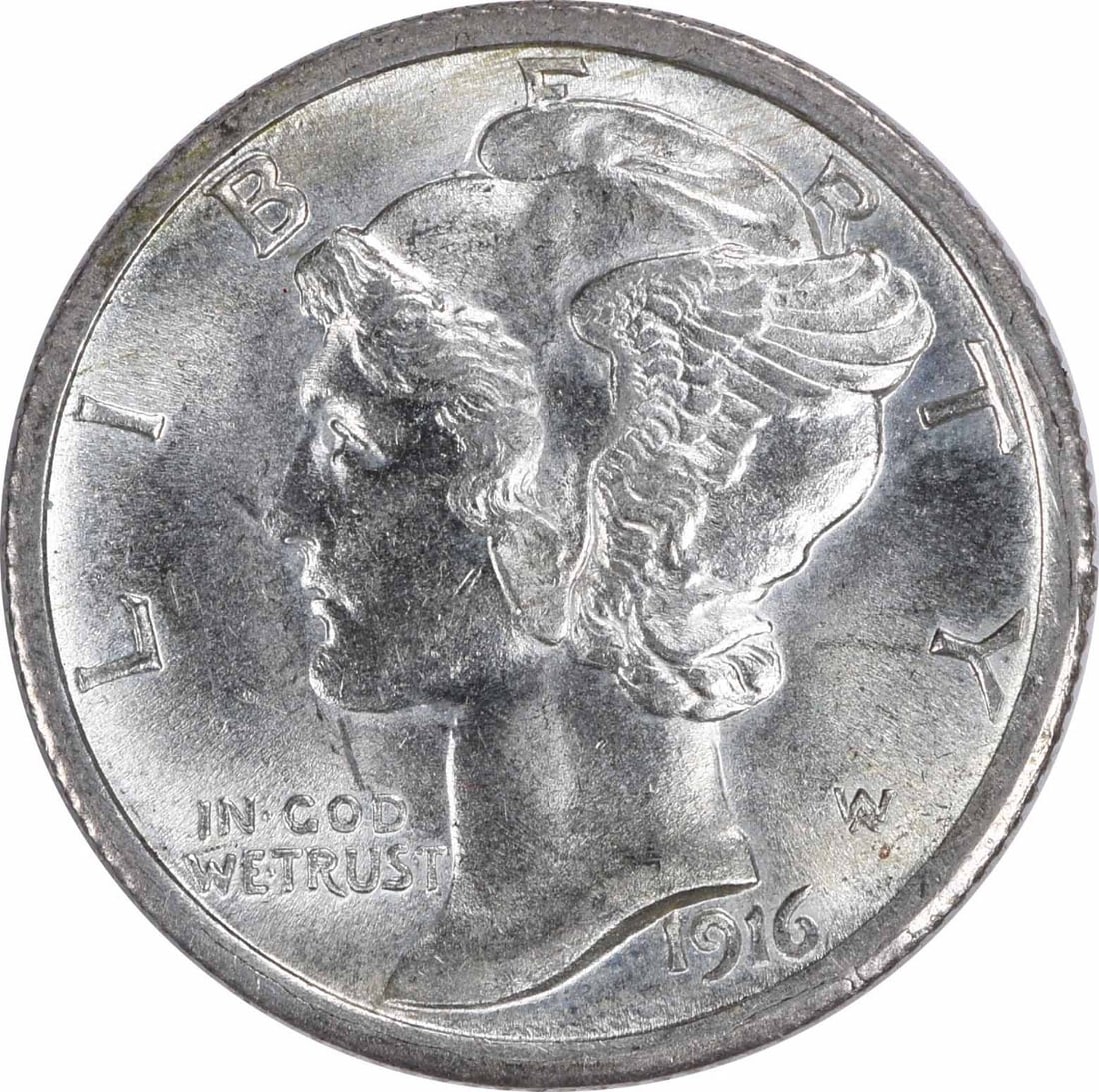 1916-S Mercury Silver Dime Choice BU+ Uncertified Coin (1 of 2)