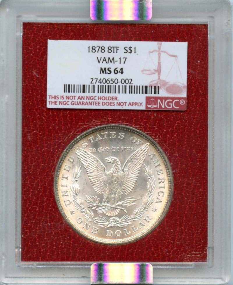 1878 Morgan Dollar MS64 NGC Certified Philadelphia Mint: 1878 Morgan Dollar MS64 NGC Certified Philadelphia Mint This 1878 8TF Morgan Dollar is a remarkable piece, certified by NGC with a grade of MS64, ensuring its high quality and excellent condition. Min