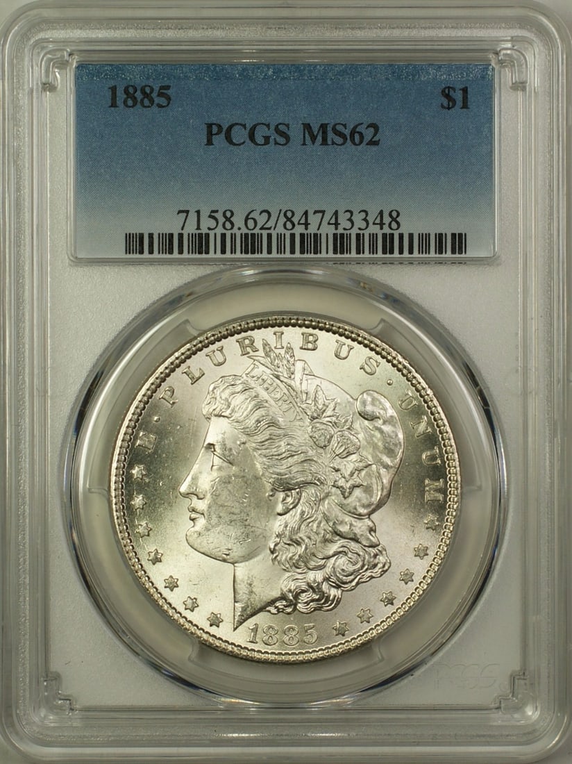 1885 Morgan Silver Dollar $1 Coin PCGS MS62 Uncirculated: 1885 Morgan Silver Dollar $1 Coin PCGS MS62 Uncirculated This 1885 Morgan Silver Dollar is a stunning uncirculated coin, graded MS 62 by PCGS, ensuring its quality and condition. Minted in Philadelphi