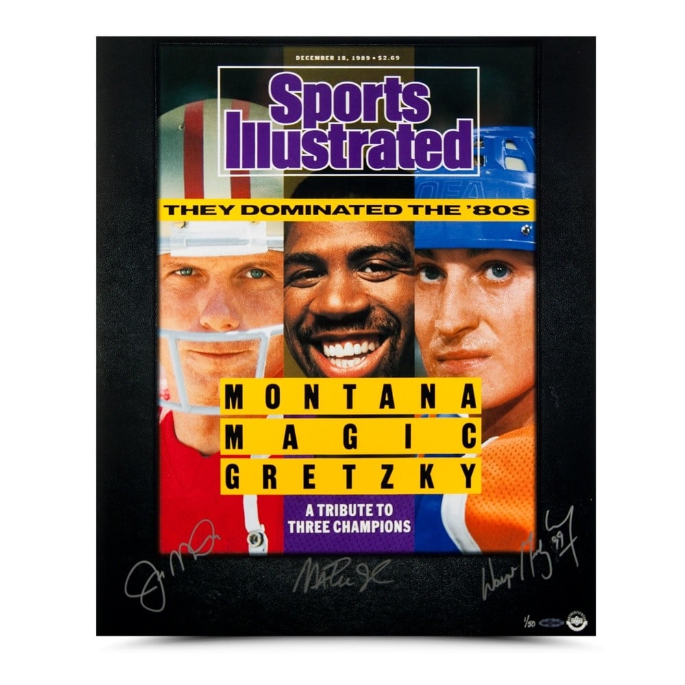 Joe Montana Wayne Gretzky Magic Johnson Autographed 20x24 Photo Limited Edition 50 Upper Deck: Joe Montana Wayne Gretzky Magic Johnson Autographed 20x24 Photo Limited Edition 50 Upper Deck This stunning autographed 20x24 photo features three sports legends: Joe Montana, Wayne Gretzky, and Magic