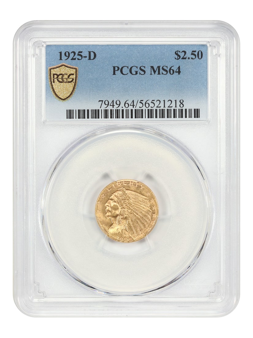 1925 Denver Indian $2.50 Gold Coin PCGS MS64 Certified (1 of 4)