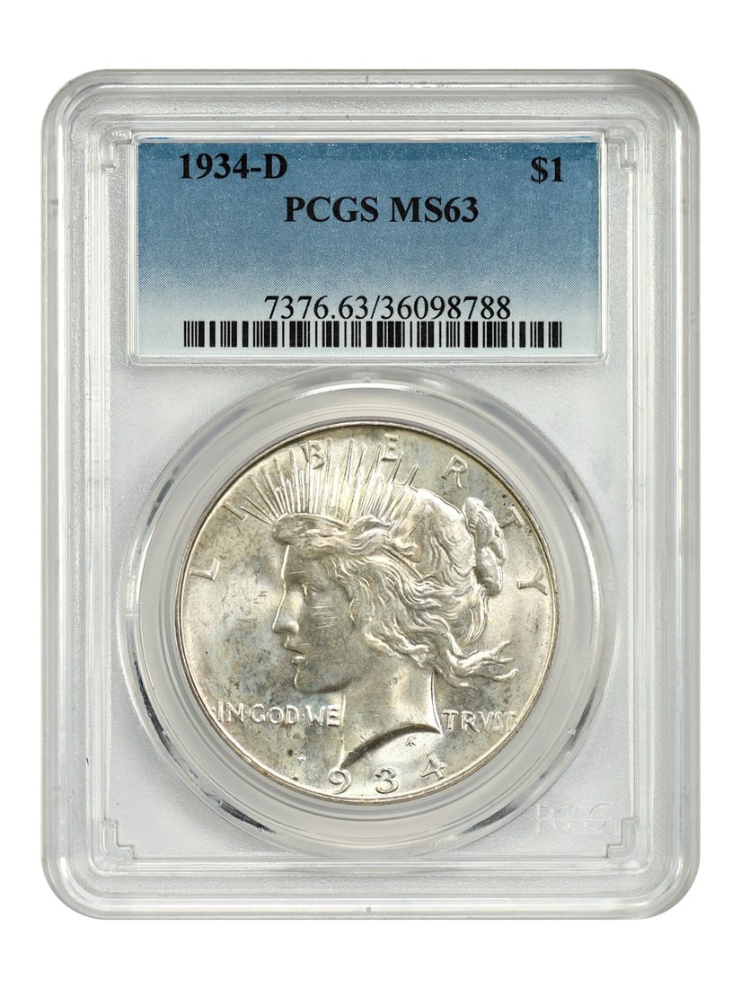 1934-D Peace Dollar $1 Certified PCGS MS63 Uncirculated (1 of 4)