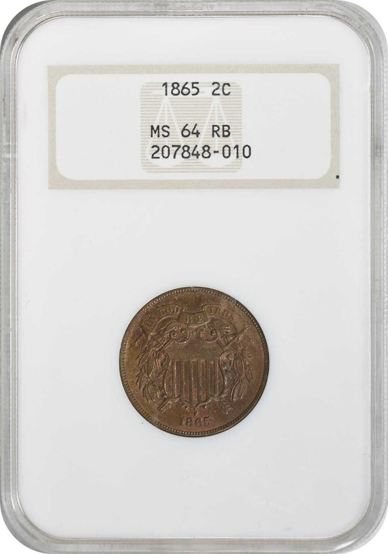 1865 NGC MS64RB Two Cent Piece Bronze Coin USA (1 of 2)