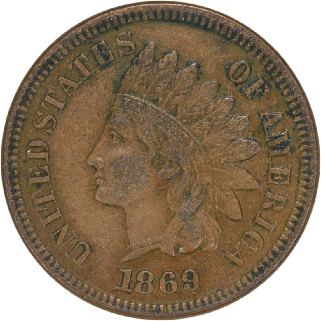 1869 Indian Head Cent AU Uncertified 95% Copper 19mm (1 of 2)