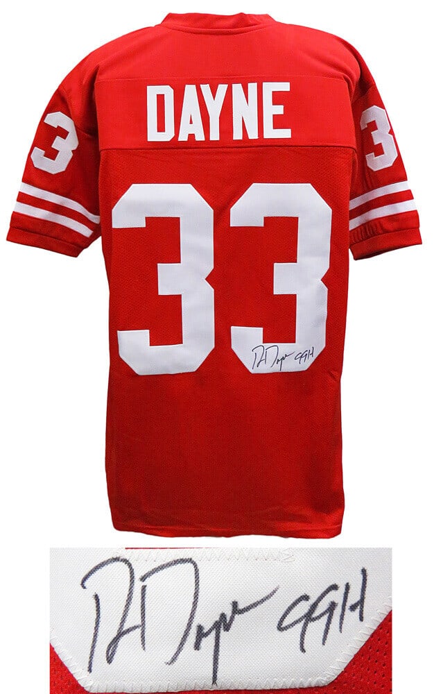 Ron Dayne Signed Wisconsin Badgers Jersey with 99H Inscription: Ron Dayne Signed Wisconsin Badgers Jersey with 99H Inscription Celebrate the legacy of Ron Dayne with this original signed red custom jersey from the Wisconsin Badgers. The jersey is inscribed with "9