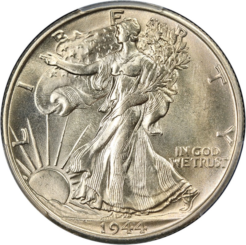 1944-S Walking Liberty Half PCGS MS65 Silver Blazing Gem: 1944-S Walking Liberty Half PCGS MS65 Silver Blazing Gem This stunning 1944-S Walking Liberty Half, certified by PCGS with a grade of MS65, showcases exceptional eye appeal and remarkable luster. The