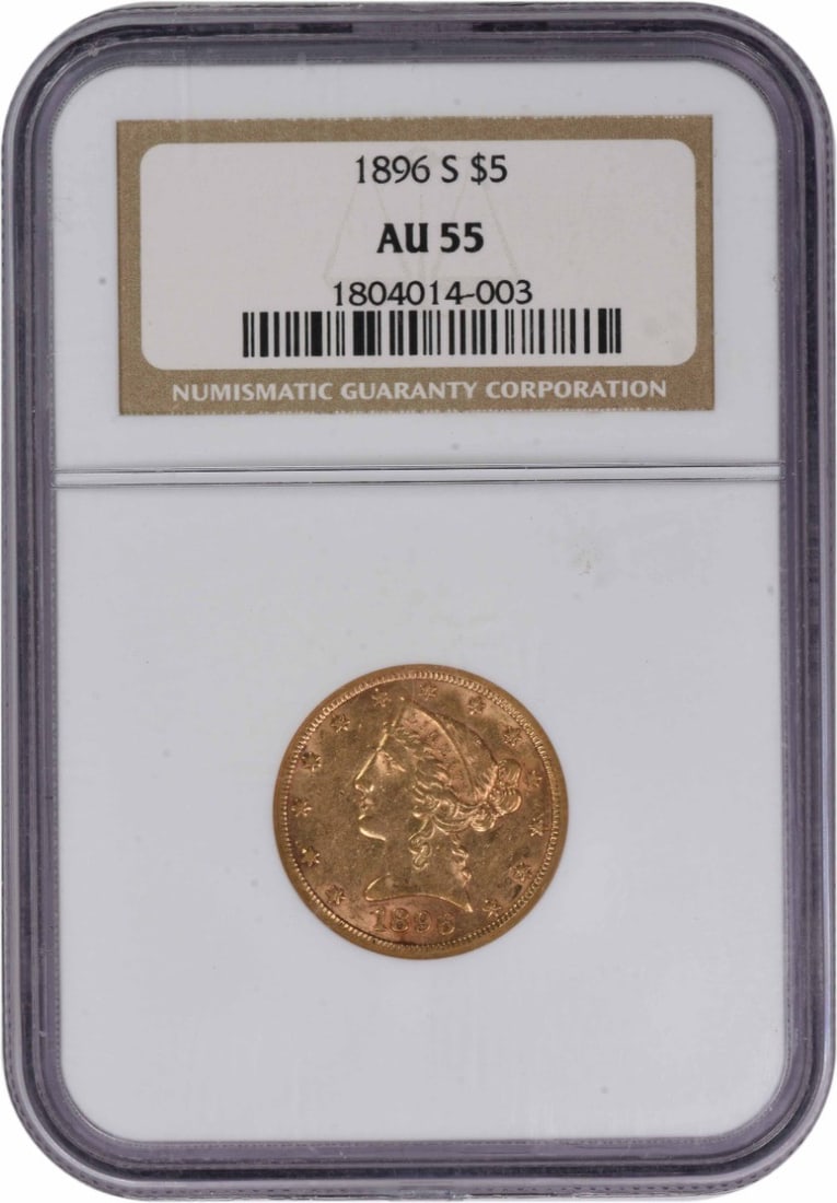 1896 San Francisco $5 Liberty Head Gold Coin NGC AU55 (1 of 4)