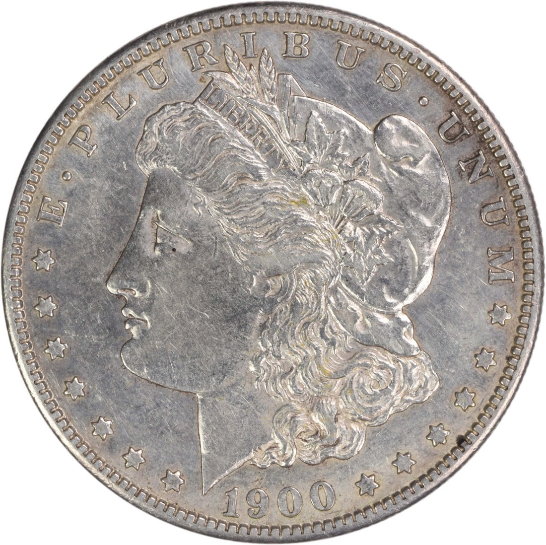 1900 San Francisco Morgan Dollar 90 Percent Silver EF Grade Uncertified: 1900 San Francisco Morgan Dollar 90 Percent Silver EF Grade Uncertified This is a 1900-S Morgan Silver Dollar from the San Francisco Mint. The coin is circulated and graded as Extremely Fine (EF). It